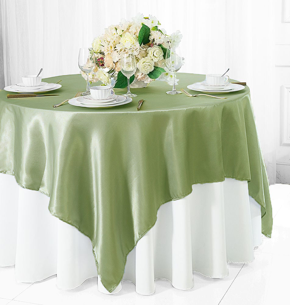 Square Satin Table Overlay 54x54 Sage Green