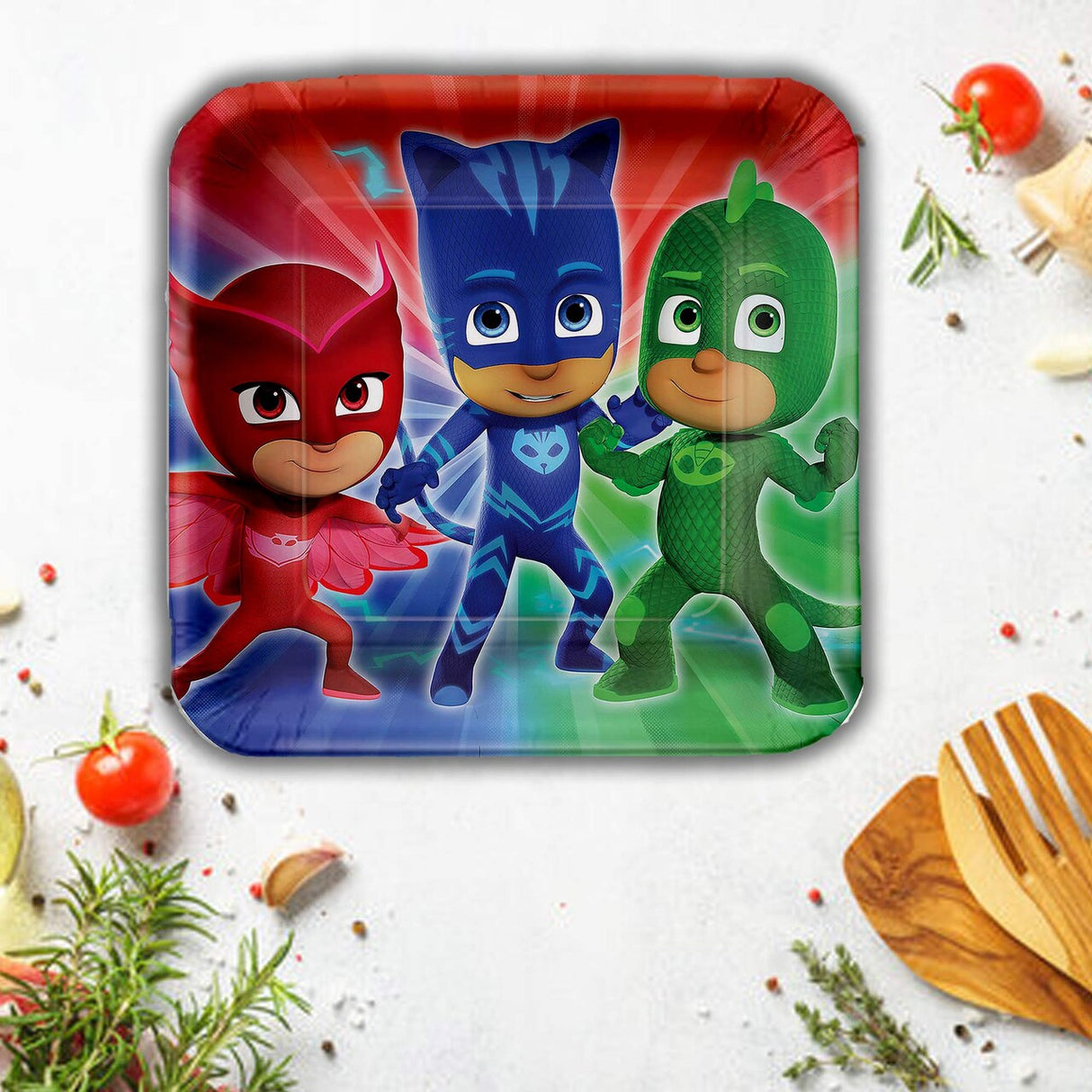 8 Ct. PJ Masks Square Dinner Plates Heroic Party Fun 9"