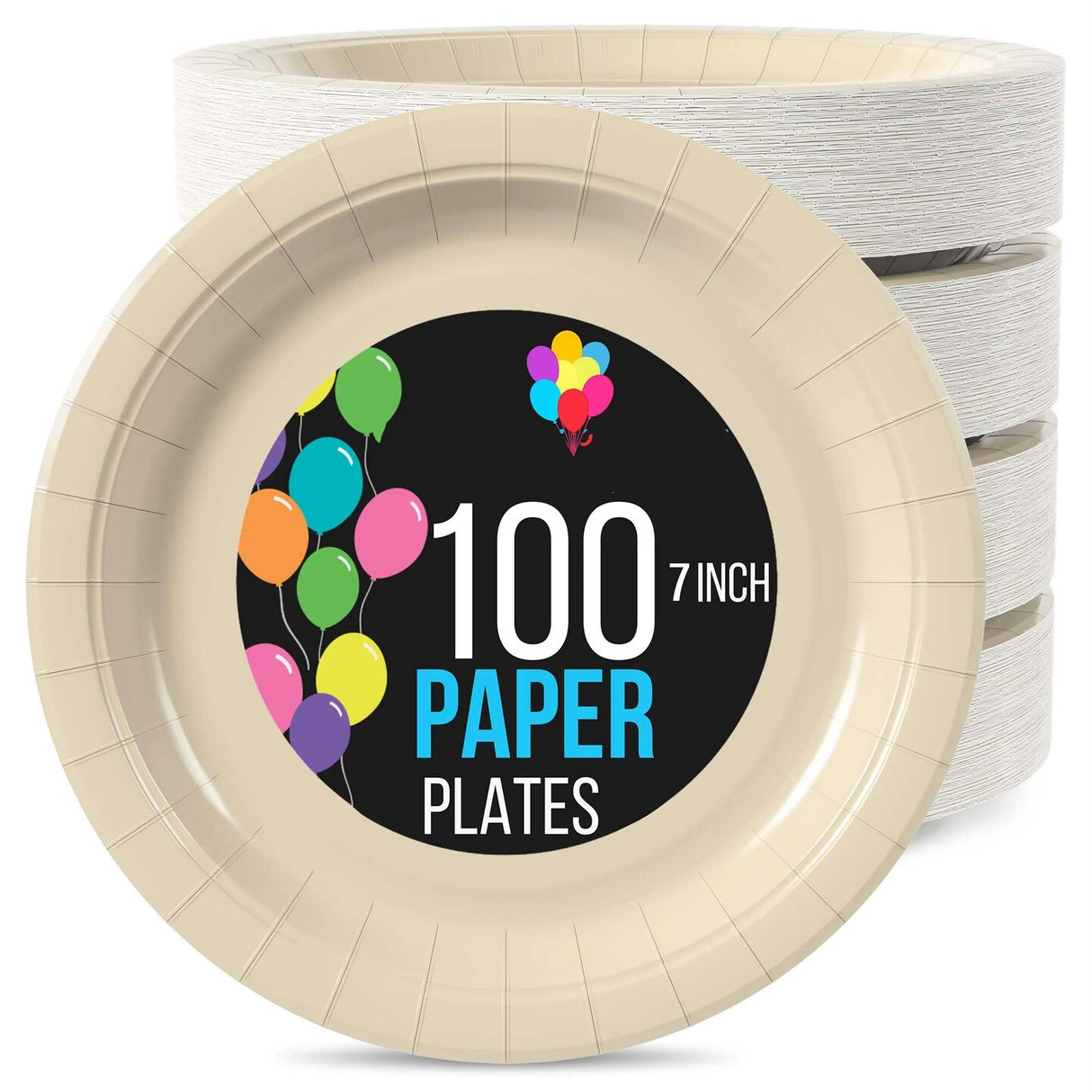 100 Count Ivory Paper Plates 7 Inch – Sturdy Disposable Party Plates for All Occasions