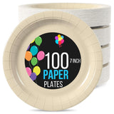 100 Count Ivory Paper Plates 7 Inch – Sturdy Disposable Party Plates for All Occasions
