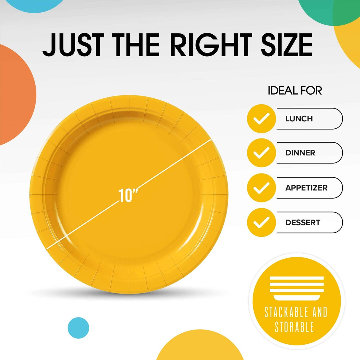 100 Count Yellow Paper Plates Disposable Party Plates for Weddings and Events 10"