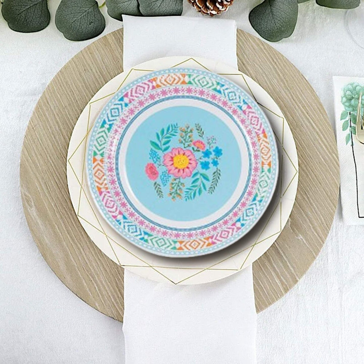 12 Count Boho Party Floral Paper Dinner Plates 9 Inch Colorful Disposable Bohemian Theme Supplies