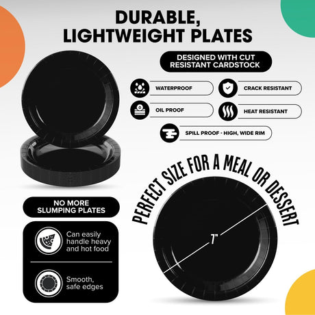 1000 Count Black Disposable Paper Plates Party Supplies 7 Inch