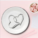25 Count Silver Foil Two Hearts Paper Dessert Plates Perfect for Weddings and Bridal Showers