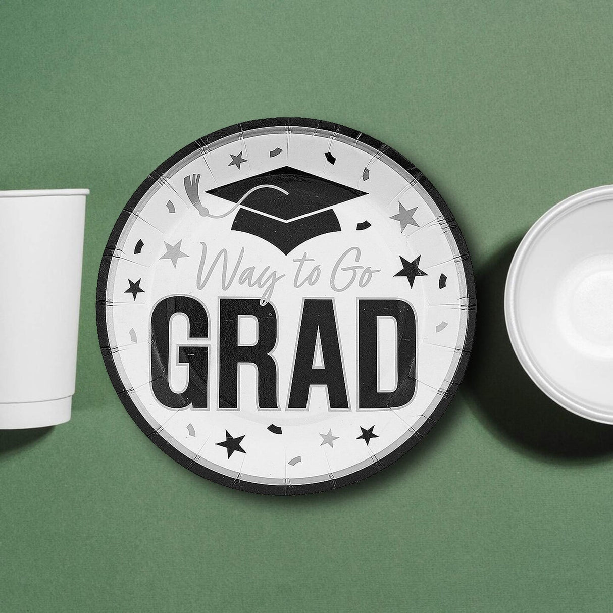 25 Count White Way to Go Grad Disposable Paper Dessert Plates Graduation Party Essentials 7 1/4 Inch