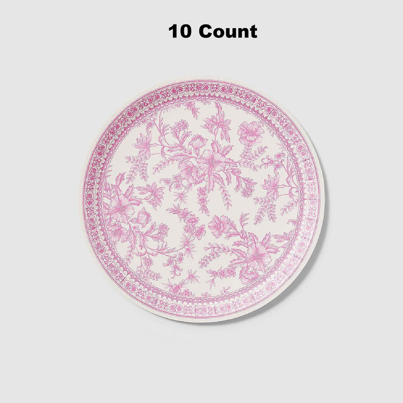 10 Count Pink Toile Large Paper Plates Elegant Disposable Party Supplies 9.25 Inches