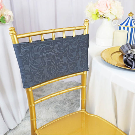 10 Pieces Pewter or Charcoal Embossed Spandex Chair Bands 7.5"x13" Durable Banquet Bands