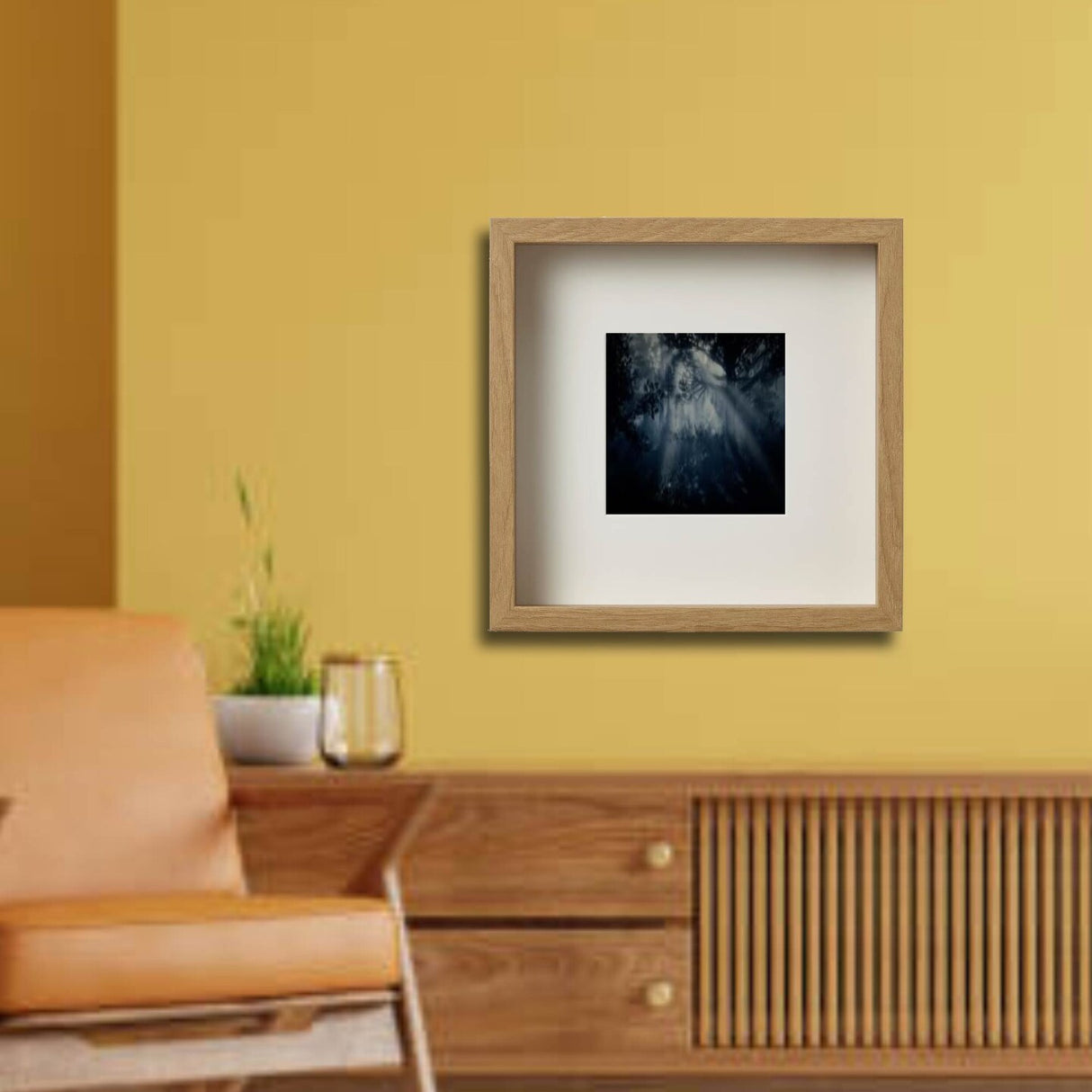 9¾x9¾" Oak Effect Frame with Mount Hang or Stand Deep Frame No-Nail Hanging