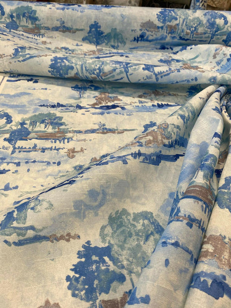 Waverly Imagery 100 Percent Cotton Fabric - Sky Blue Watercolor Toile, 54" Width (1 Yard)