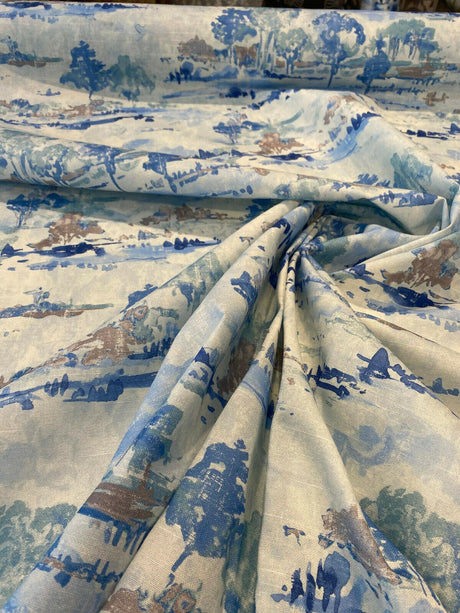Waverly Imagery 100 Percent Cotton Fabric - Sky Blue Watercolor Toile, 54" Width (1 Yard)