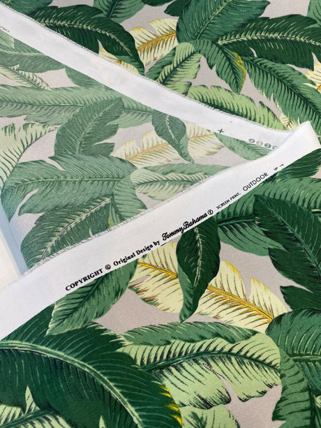 Outdoor Island Hoppin Banana Leaf Gray Polyester Fabric - Gray Banana Leaf Pattern, 54" Width (1 Yard)