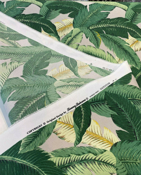 Outdoor Island Hoppin Banana Leaf Gray Polyester Fabric - Gray Banana Leaf Pattern, 54" Width (1 Yard)
