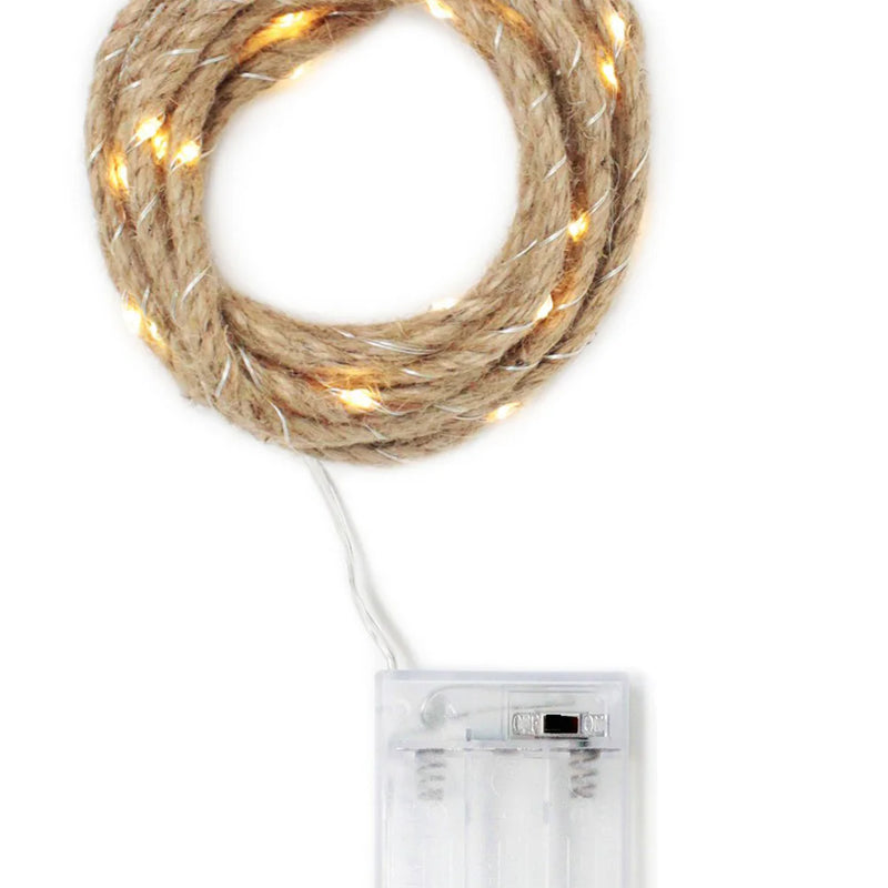 30 LED Woven Rope String Lights – Battery Operated, 19 ft Total