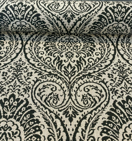 Waverly High Note Ink Black Linen Blend Fabric - Black Floral Print, 54" Width (1 Yard)