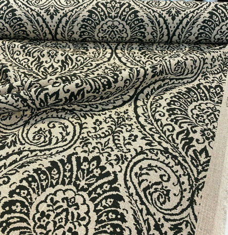 Waverly High Note Ink Black Linen Blend Fabric - Black Floral Print, 54" Width (1 Yard)