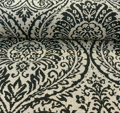 Waverly High Note Ink Black Linen Blend Fabric - Black Floral Print, 54" Width (1 Yard)