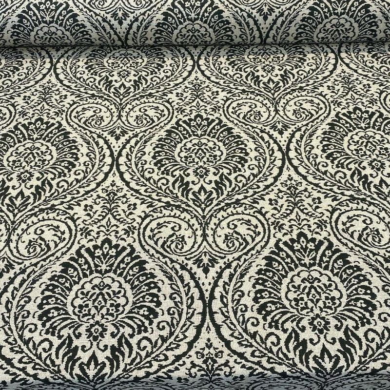 Waverly High Note Ink Black Linen Blend Fabric - Black Floral Print, 54" Width (1 Yard)