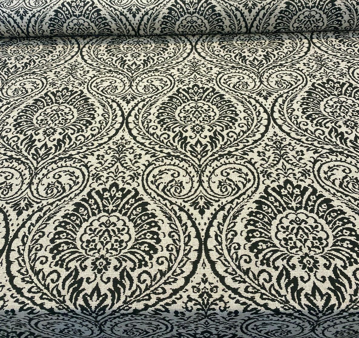 Waverly High Note Ink Black Linen Blend Fabric - Black Floral Print, 54" Width (1 Yard)