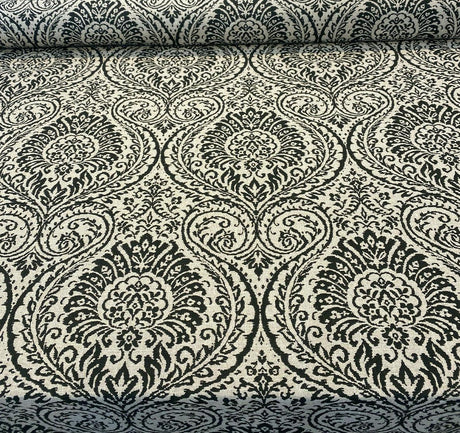 Waverly High Note Ink Black Linen Blend Fabric - Black Floral Print, 54" Width (1 Yard)