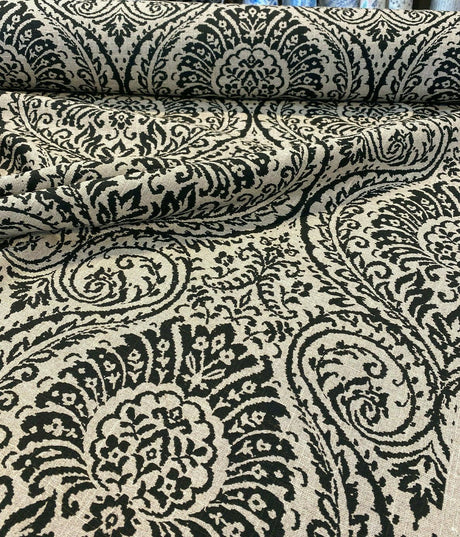 Waverly High Note Ink Black Linen Blend Fabric - Black Floral Print, 54" Width (1 Yard)