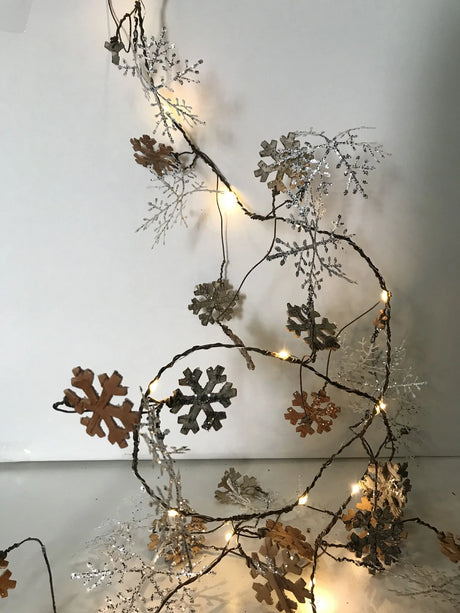20 LED Glitter Snowflake Copper Fairy Lights