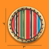8 Count Gold Foil Viva Fiesta Paper Dessert Plates 7" Striped Serape Party Plates