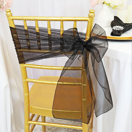 10 Pieces Black Organza Chair Sashes 8"x108" Elegant Sheer Chair Decor for Weddings & Events