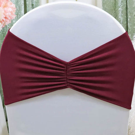 10 Pieces Burgundy Ruffled Spandex Chair Bands for Elegant Event Styling 8x13 inches