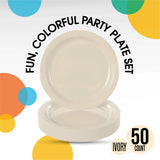 50 Count Ivory Paper Plates 9 Inch Elegant Disposable Dinnerware for Parties and Events