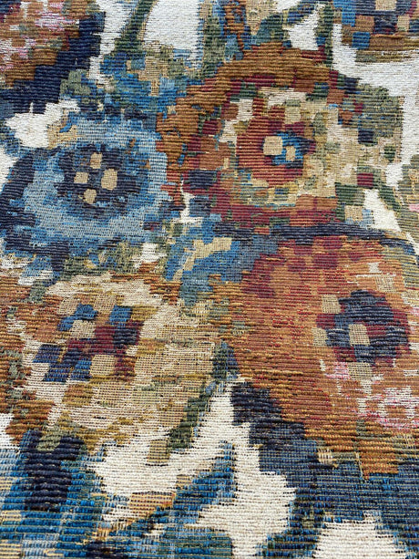 Jewel Cabbage Rose Chenille Fabric - Beige Background, Floral Design, 56" Width (1 Yard)