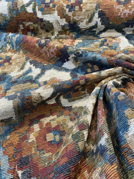 Jewel Cabbage Rose Chenille Fabric - Beige Background, Floral Design, 56" Width (1 Yard)