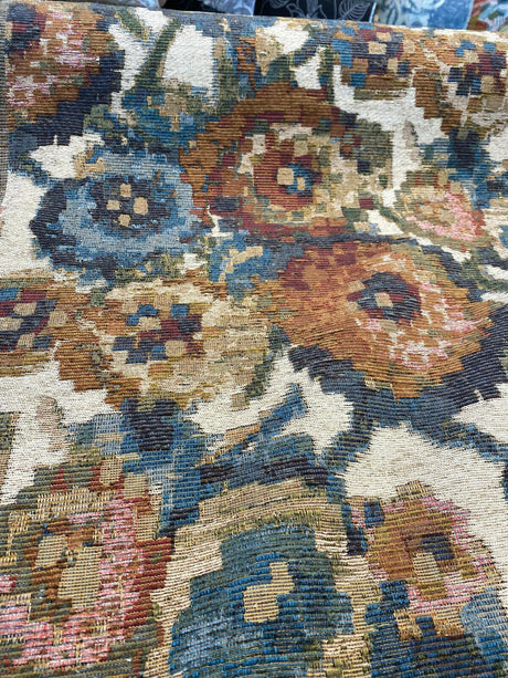 Jewel Cabbage Rose Chenille Fabric - Beige Background, Floral Design, 56" Width (1 Yard)