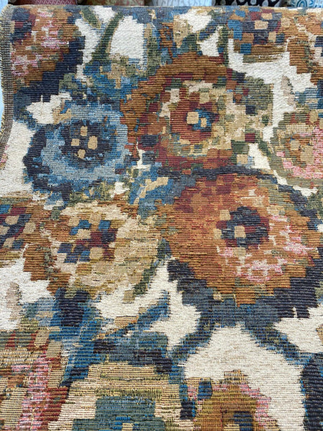 Jewel Cabbage Rose Chenille Fabric - Beige Background, Floral Design, 56" Width (1 Yard)