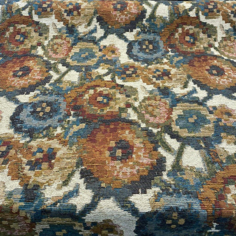 Jewel Cabbage Rose Chenille Fabric - Beige Background, Floral Design, 56" Width (1 Yard)