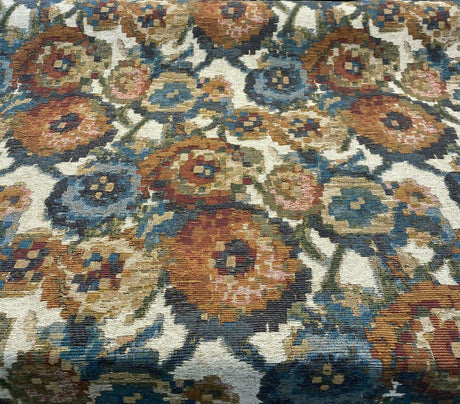 Jewel Cabbage Rose Chenille Fabric - Beige Background, Floral Design, 56" Width (1 Yard)