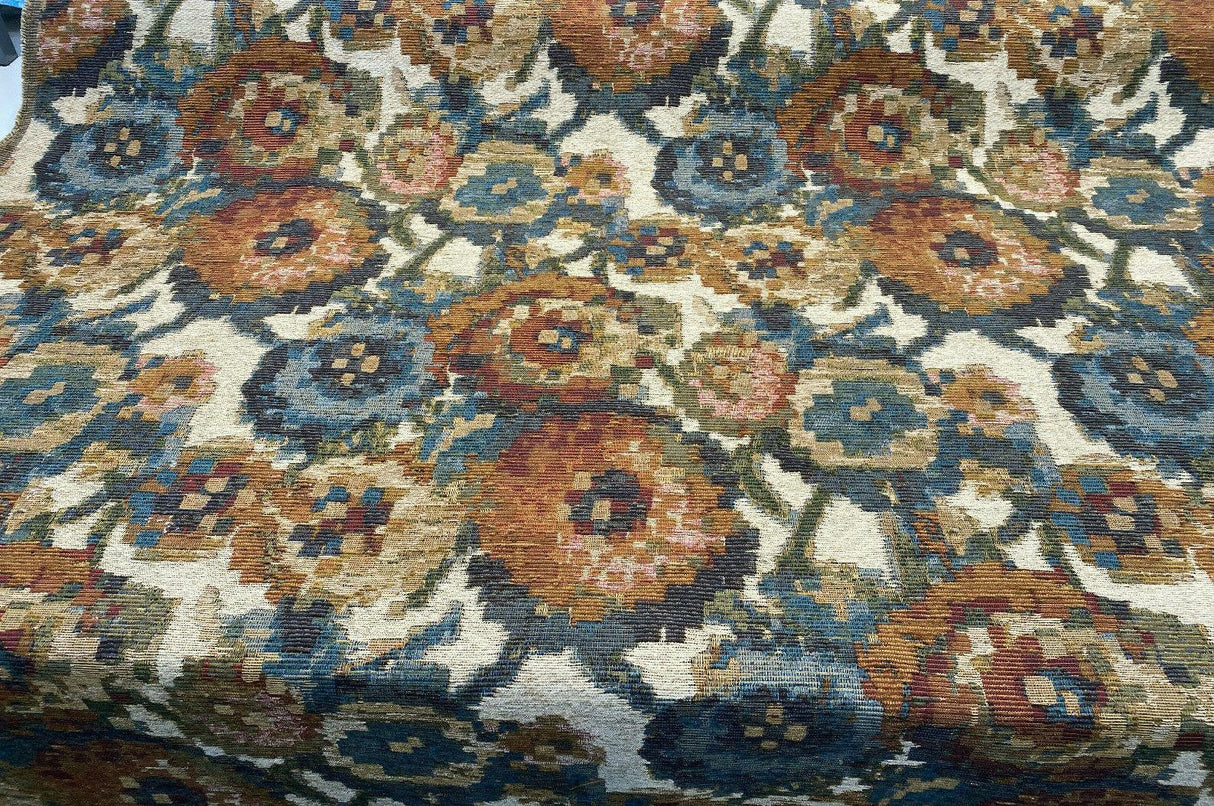 Jewel Cabbage Rose Chenille Fabric - Beige Background, Floral Design, 56" Width (1 Yard)