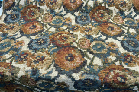 Jewel Cabbage Rose Chenille Fabric - Beige Background, Floral Design, 56" Width (1 Yard)