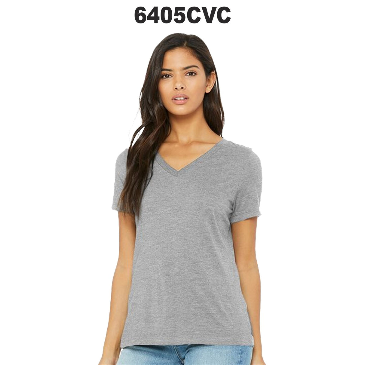 BELLA + CANVAS® Women's Relaxed Heather CVC V-Neck Short Sleeve Tee - 6405CVC