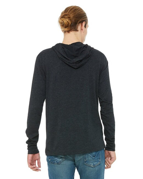 BELLA + CANVAS Jersey Hooded Long Sleeve Tee in Heather Navy