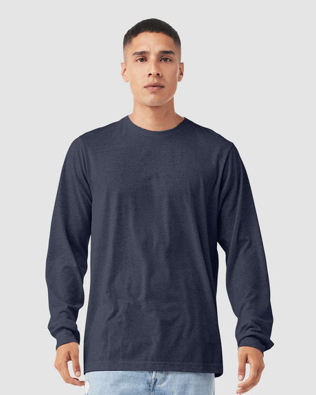BELLA + CANVAS Heather CVC Crewneck Long Sleeve Tee in Heather French Vanil