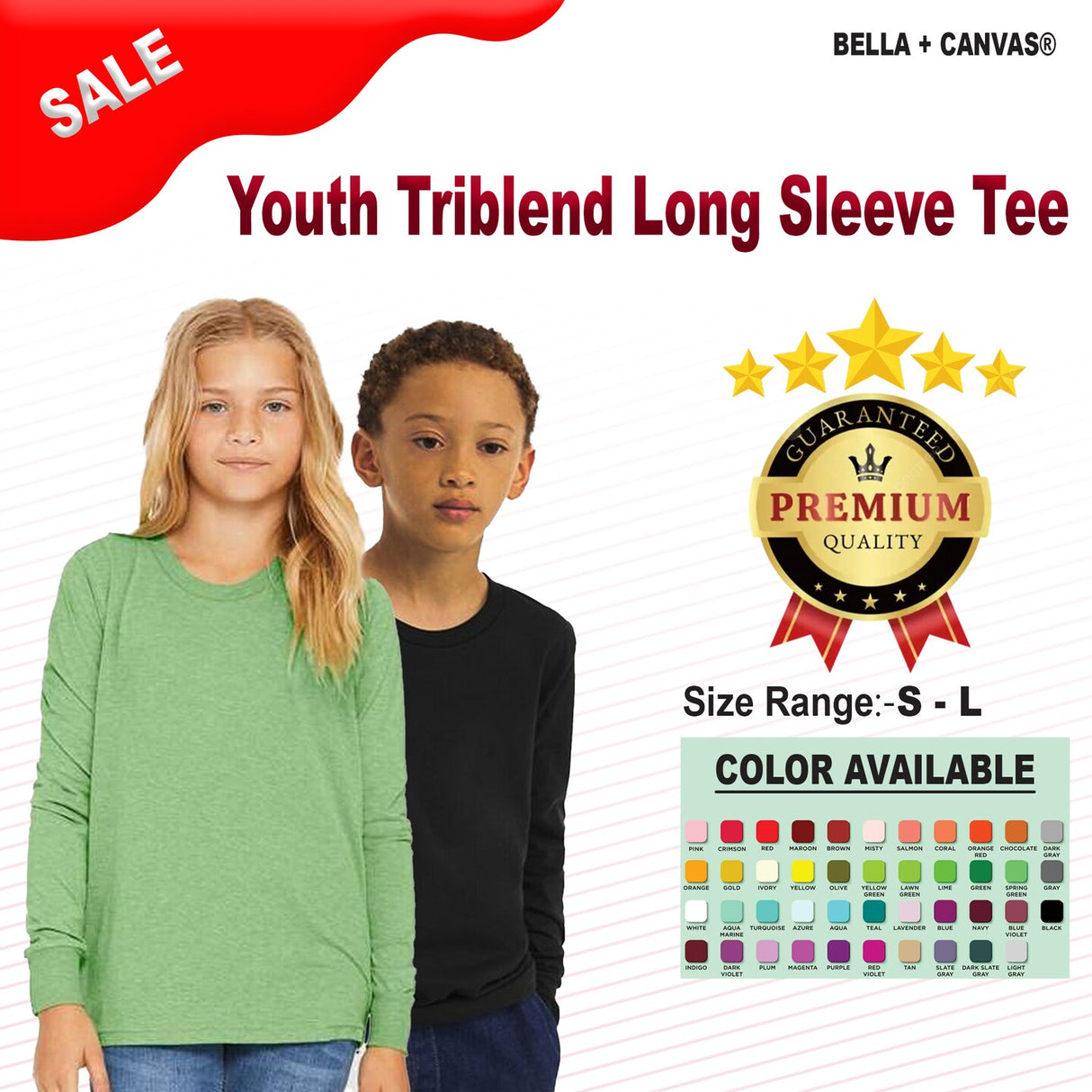 BELLA + CANVAS® Youth Triblend Long Sleeve Crewneck Tee - 3513Y