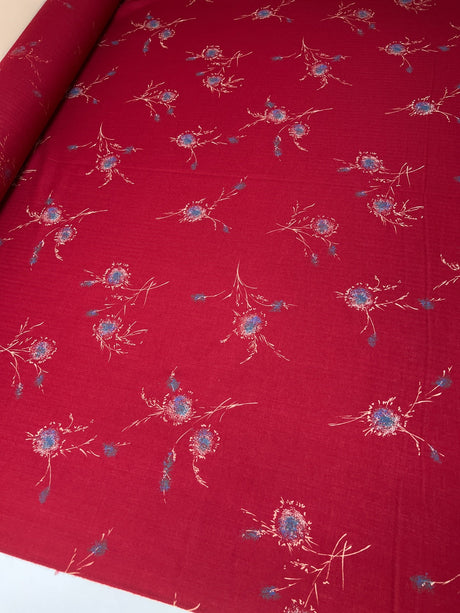 Wool Printed Twill Red Beige