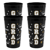 Bright Black Grad Reusable Plastic Tumblers – 12 Count (32 oz, 6.75")