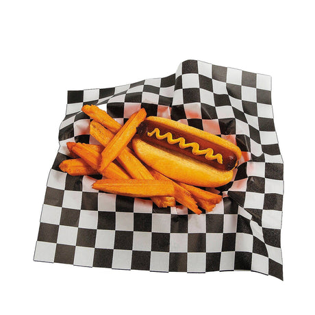 12" x 12" Black & White Checkered Food Basket Liners - 12 Pc.