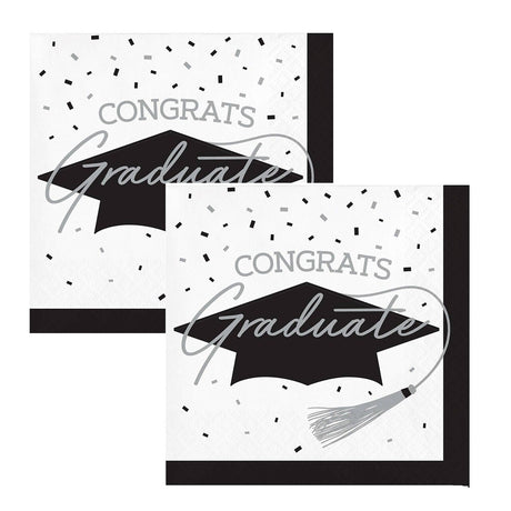 Creative Converting School Spirit White Graduation Beverage Napkins – 108ct