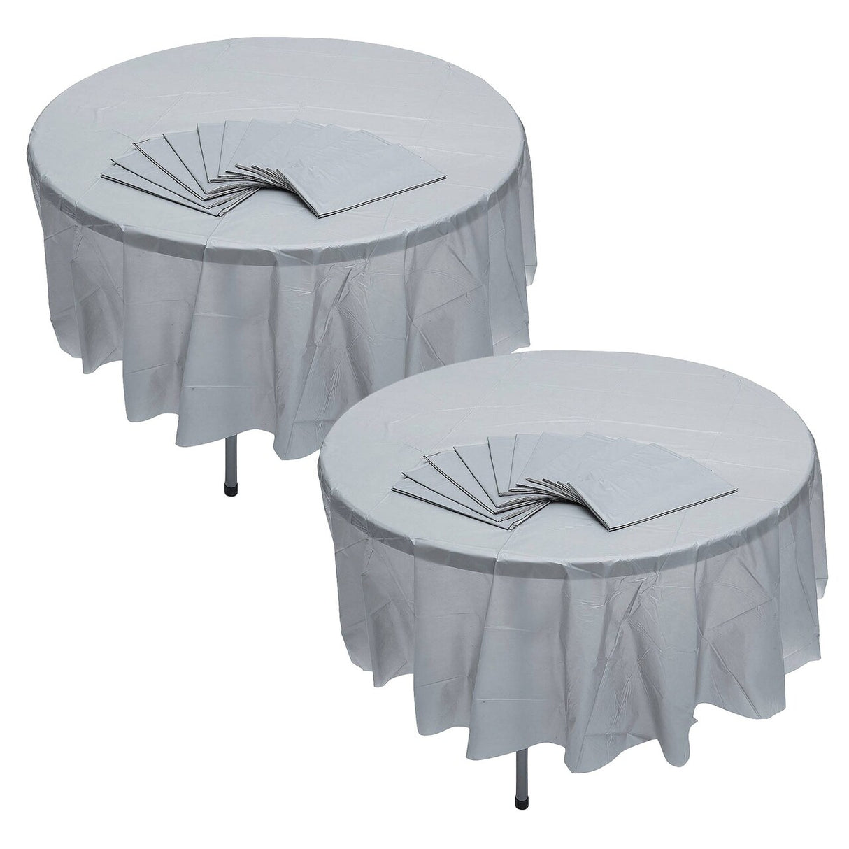 6 Ft. 10" Bulk 12ct Silver Round Disposable Plastic Tablecloths