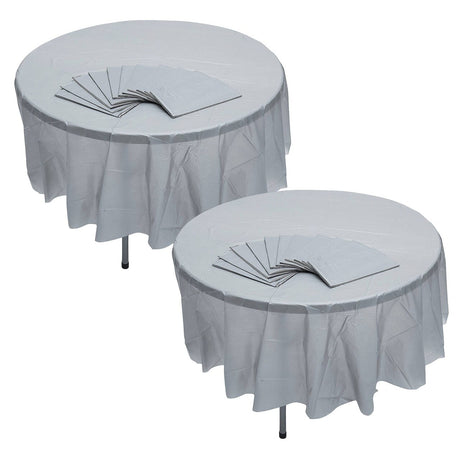 6 Ft. 10" Bulk 12ct Silver Round Disposable Plastic Tablecloths