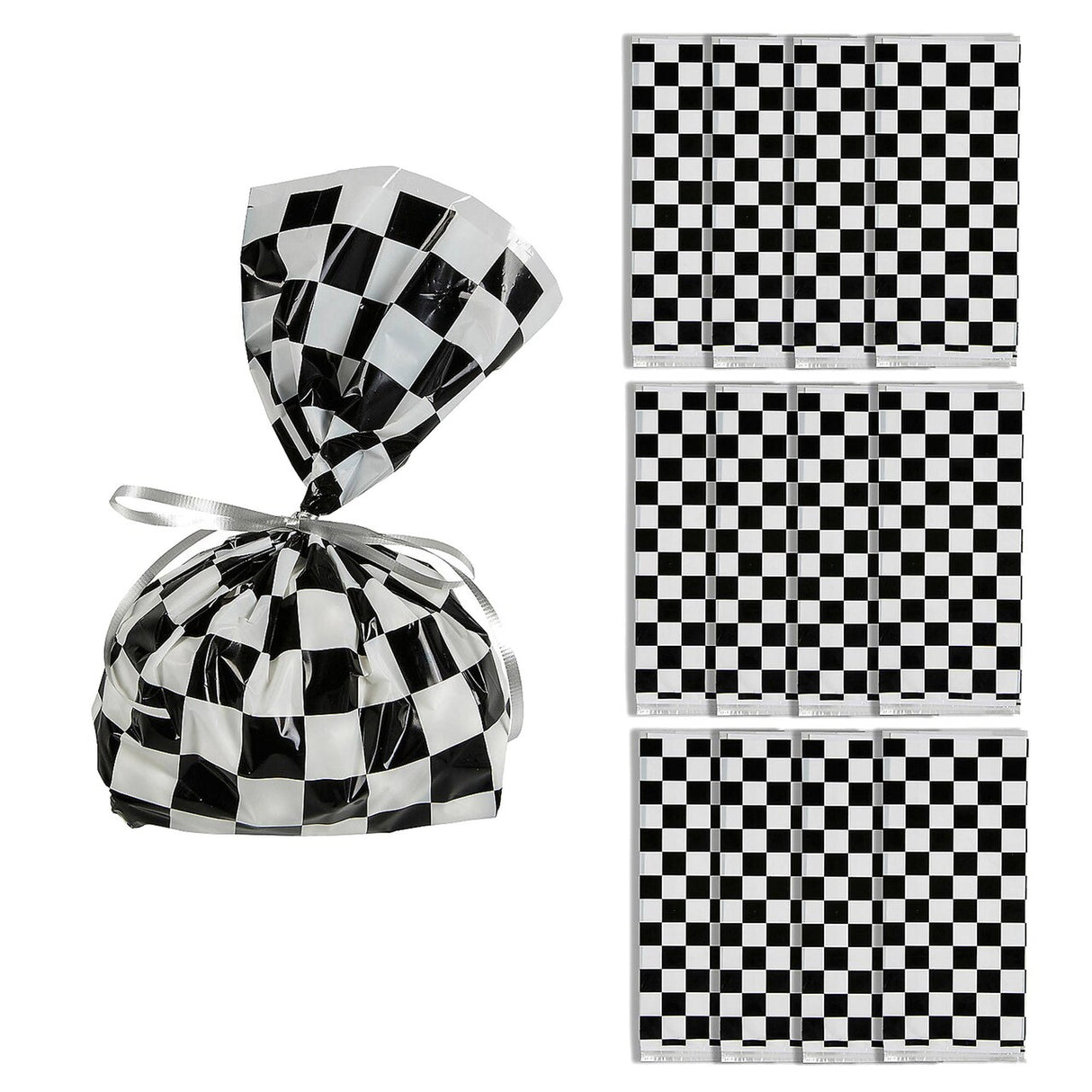 5" x 11 1/2" Black and White Checkered Cellophane Bags - 12 Pc.