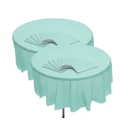 12-Pack Mint Green Round Plastic Tablecloths – 6 ft 10 in Disposable Covers