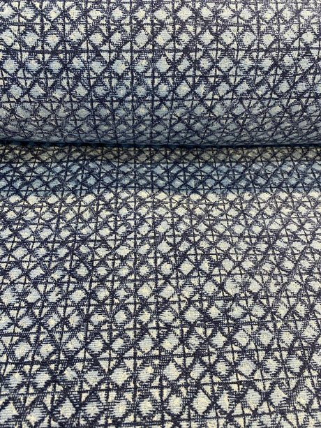 Saltaire Chenille Upholstery Fabric - Blue, Off White, Beige, 54" Width (1 Yard)